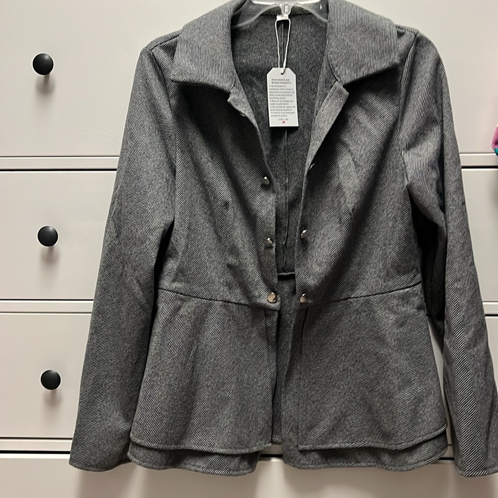 Fashion Says Me Too Blazer - Gray & Black Herringbone - Large